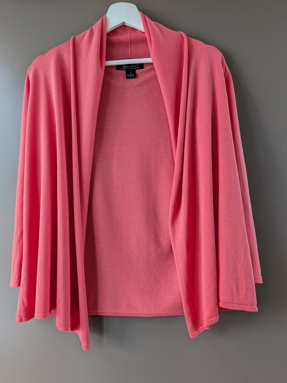 C'est City Silk Cotton Coral Open Front Cardigan Sweater Small Resort Coastal